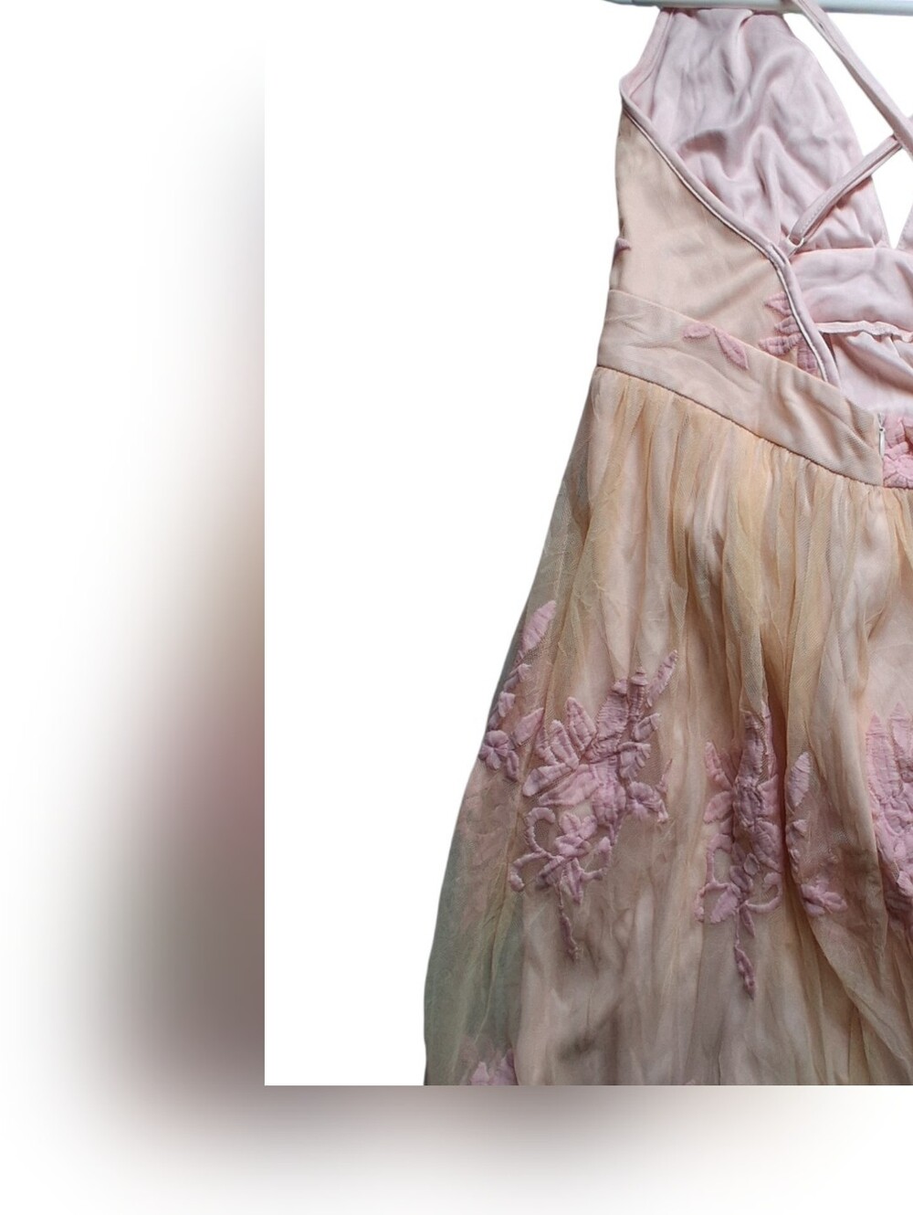 Luxxel Deep Plunging V-Neck Lace Overlay Maxi Dress - Peach & Pink Woman Size S - Picture 7 of 8